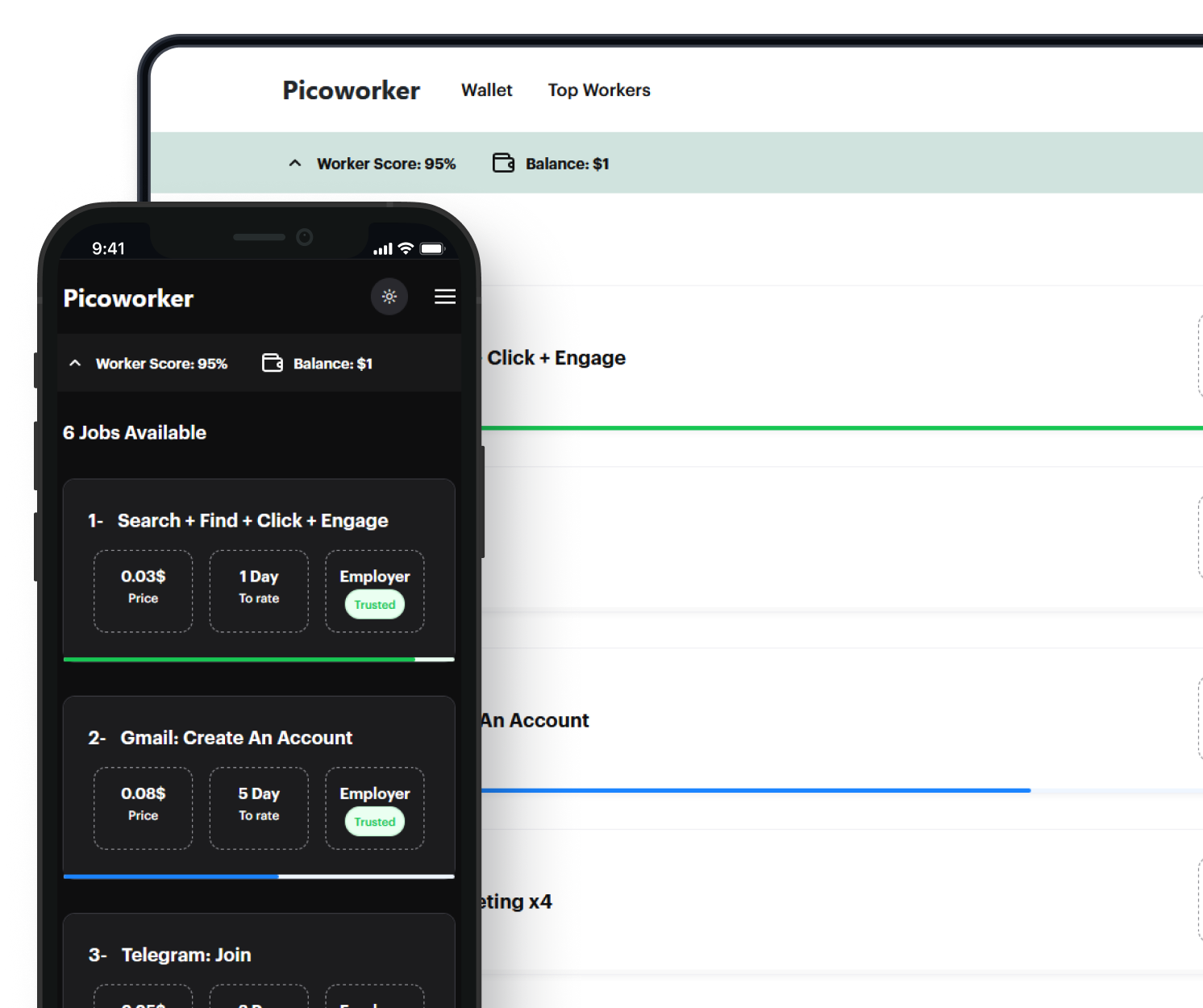 Picoworkers microtasks platform mockup